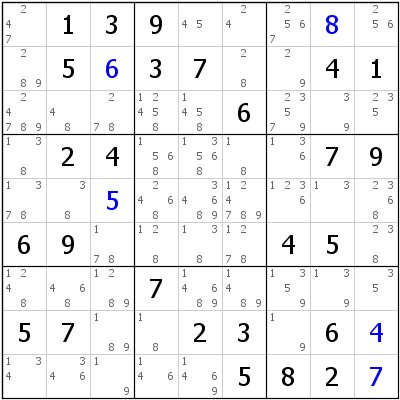 Basic solving techniques of a sudoku puzzle, applicable to easy, medium, hard levels